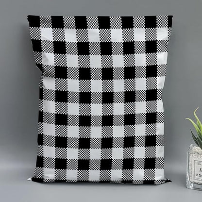 200 Count - 6x9 inch, Poly Mailer Black Gingham Plaid Envelope, Mailing Shipping Bags with Self Seal Strip