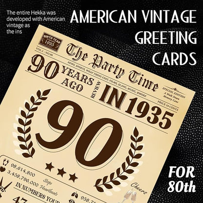 Funny 90th Birthday Card for Women Men, 3D Pop Up 90th Birthday Decorations for Her Him, Happy 90th Birthday Gifts for Grandma Grandpa, Jumbo 90 Year Old Birthday Card, Review of 1935, Classy (8"x10")