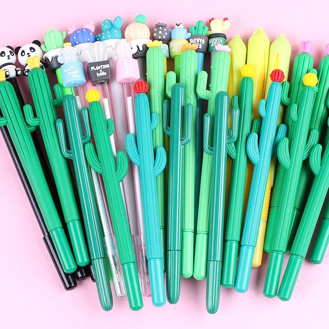 36Pcs/Bulk Cute Pens Novelty Cactus Gel Pen Funny Journal Cool Fancy Kawaii Fun Rollerball Pen, Creative School Office Supply Party Favors Kids Adults Men Women Girl Teens Writing Stationery Pen Set