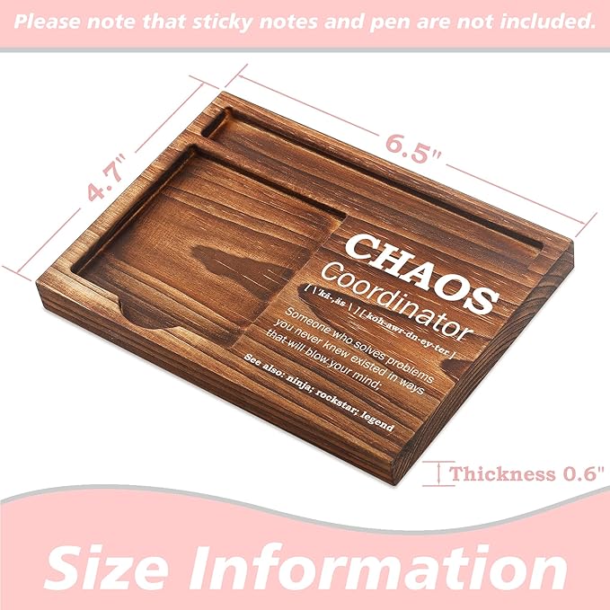 Chaos Coordinator Sticky Note Holder Wooden Notepad & Pen Holder 6.5" x 4.7" Sticky Note Pad Holder Dispenser for Desk Chaos Coordinator Definition Work Gifts, NPA184
