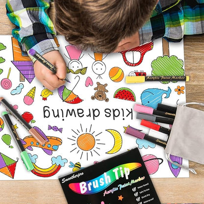SMOOTHERPRO 12 Acrylic Paint Pens, Brush Tip (1-6mm) Acrylic Paint Markers, Fabric Markers for Textile, Canvas, Rock, Glass, Wood, Paper, Pumpkin, DIY