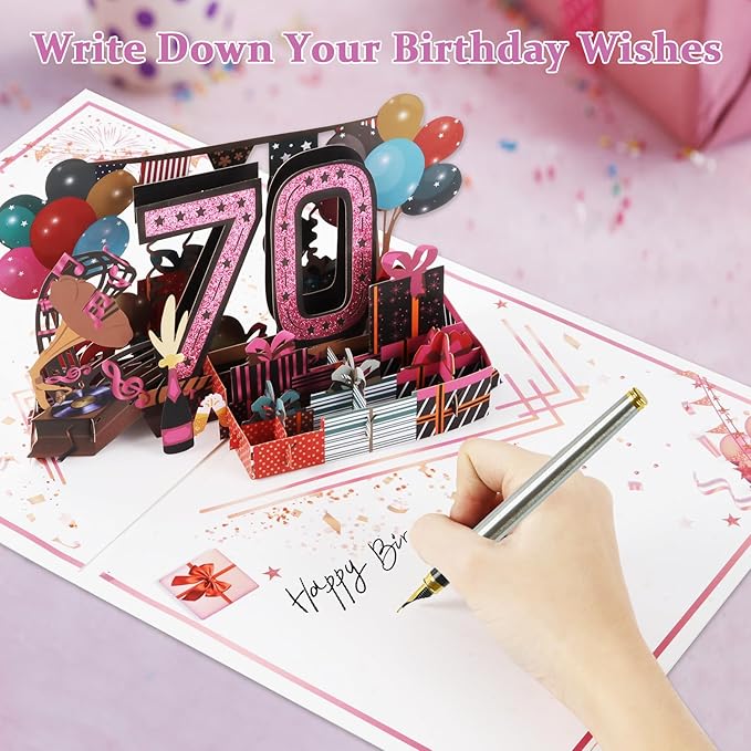 70th Birthday Card for Women, Jumbo 3D Pop Up 70th Birthday Gifts for Mom Grandma, Back In 1955 Happy 70 Year Old Sister Birthday Decorations Cards Card for Her, Rose Gold