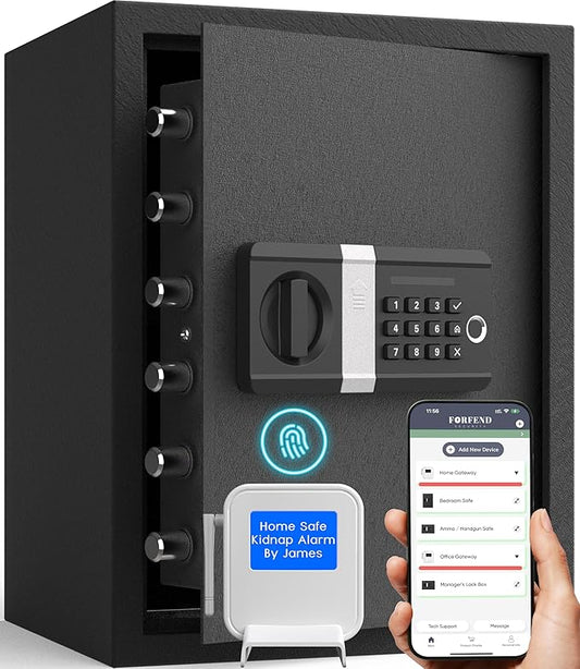 FORFEND Smart Home Safe | WiFi Safe Box App Lock/Alarm | Voice Command, Kidnap Alarm, Tamper Detect, Frozen Mode, Sub Account| Digital Safe Anti Theft