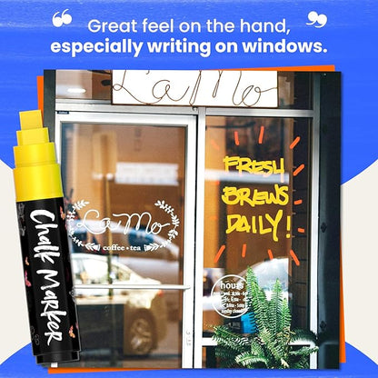 Chalkola Neon Car Window Markers - 10 Chalk Pens (with Gold, Silver) - 3 in 1 Nib, 10mm Jumbo Tip - Washable Liquid Chalk Markers for Blackboard, Chalkboard, Glass, Cars - Erasable Window Glass Pens