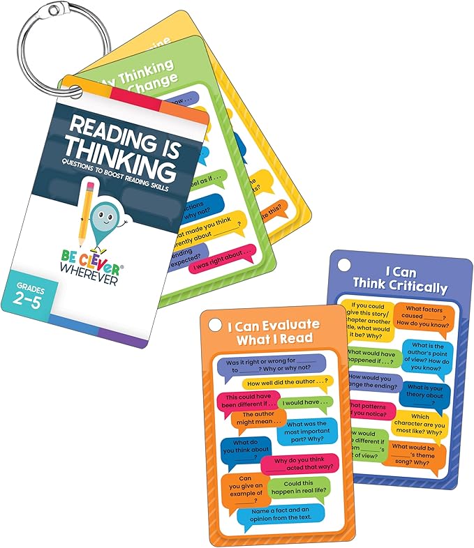 Carson Dellosa Be Clever Wherever Reading is Thinking Things on Rings, Reference Flash Cards Covering Critical Thinking Skills and Strategies for Evaluating Text, Grades 2-5 Flashcards