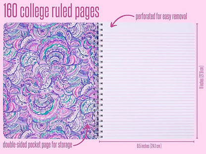 Lilly Pulitzer Large Blue Hardcover Spiral Notebook, 11" x 9.5" with 160 College Ruled Pages, Happy As A Clam
