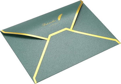 PATIKIL V Flap Envelopes, 10 Pack 7 x 5'' Luxury Style Gold Border Greeting Card Envelope for Invitations Weddings, Green