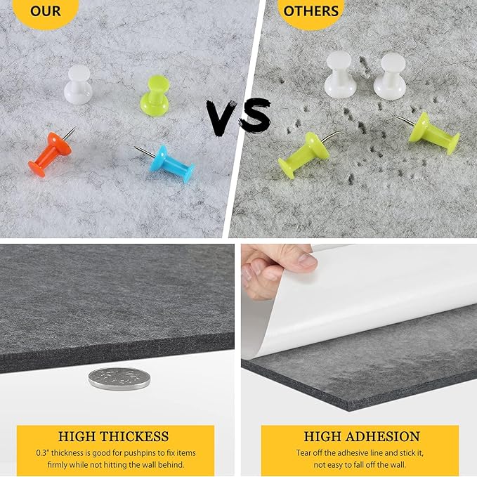 12" Large Bulletin Board with 30 Push Pins, Pack of 8 Hexagon Felt Pin Board Notice Boards for Home Office Kitchen, Felt Wall Tiles for Photos Memos (White Green)