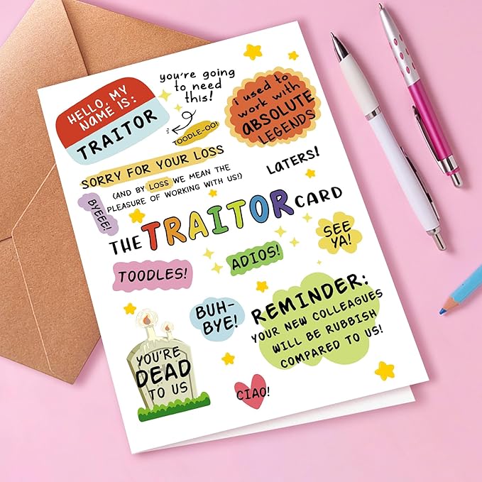 Funny Coworker Traitor Leaving Card, Coworker Humorous Leaving Card, Goodbye Farewell Card for Him and Hers, New Job Card Gift for Men and Women, Good Luck In New Job