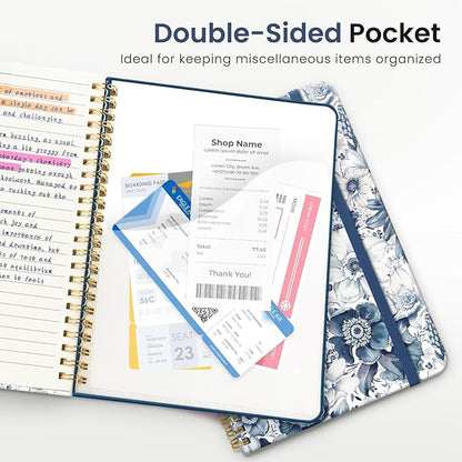 Lined Spiral Journal Notebook for Women, A5 College Ruled Journals for Writing, Hardcover Notebooks for Work, Note taking and Office School Supplies,140 Pages - Blue Floral