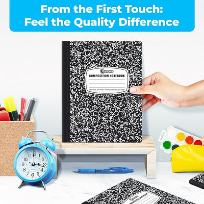 12 Pack Composition Notebook College Ruled Bulk, 200 Pages (100 Sheets), 9-3/4 x 7-1/2, Hard Cover College Ruled Notebook Bulk, Black Marble Composition Notebook College Ruled, Bulk Notebooks