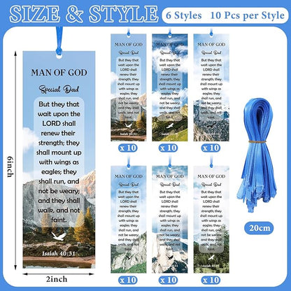 60 Pcs Man of God Bookmark Father's Day Bookmarks Isaiah 40: 31 VBS Exchange Gifts for Kids Adult Church School Classroom Prizes Party Favors