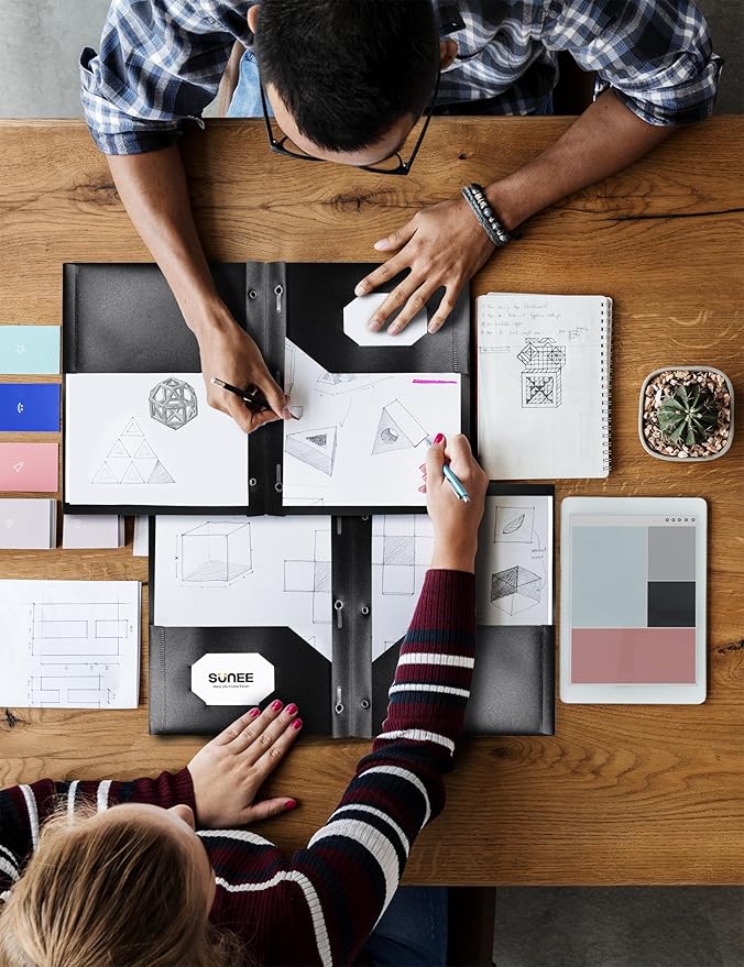 SUNEE 12-Pack Black Plastic Folders with Pockets and Prongs, Letter Size, 9 x 11.5 in