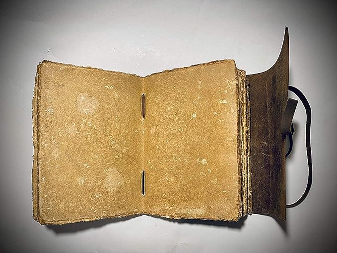 Vintage Leather Journal - 200 Pages Deckle Edge Rustic Paper - Unlined Pages Book of Shadows, Grimoire, Junk Notebook, Fantasy Medieval Gifts, Sketchbook, Antique Scrapbook (12"x9")