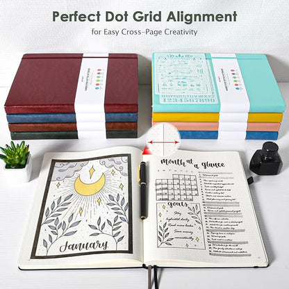 Bullet Dotted Journal, Large A4 Hardcover Leather Journal, 312 Numbered Pages Thick Journal, 100gsm No Bleed Paper Dot Grid Notebook for Women Men, 8.5'' × 11'', Green