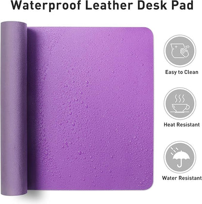 Aothia Leather Desk Pad Protector, Office Desk Mat, Large Mouse Pad, Non-Slip PU Leather Desk Blotter, Laptop Desk Pad, Waterproof Desk Writing Pad for Office and Home (48"x17", Iris Violet)