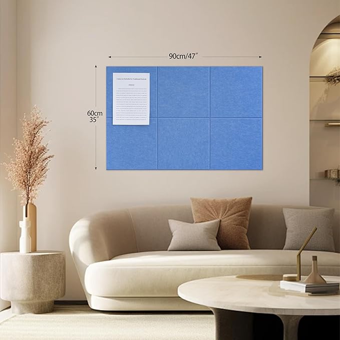 Large Felt Bulletin Board(36" x 24"),Cork Board Alternative,6 Pack Felt Wall Tiles with Safe Removable Adhesive Tabs,Notice Pin Board/Message Board/Vision Board for Office, School & Home