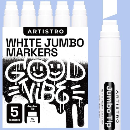 ARTISTRO 5 White Acrylic Paint Pens, Acrylic Paint Markers Jumbo Tip, Fabric Markers for Textile, Canvas, Rock, Glass, Wood, Paper, DYI, Pens for Kids and Adults
