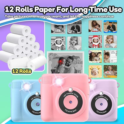 Printer Paper,12 Rolls for Kids Instant Print Camera,HD Printing Thermal Print Paper (12 Rolls)