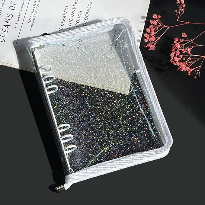 Multibey A5 Binder Cover Clear Soft PVC 6-Ring Binder Budget Cash Evelopes System with Zipper Planner Organizer Refillable Notebook Journal Binder (White, A5)