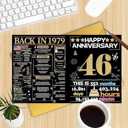 Joycard 46th Anniversary Card for Women Men, Gold Wedding Card for Wife Husband, Sweet Marriage Decorations Gifts for Couple, Perfect for Her Him on Anniversary Day, Back in 1979