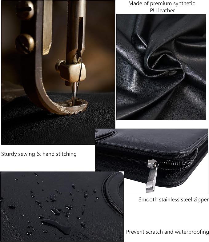 GraduatePro Portfolio Binder Leather Zippered Padfolio Folder Business Case Organizer Bag for Pad Notebook Resume for Women Men Graduation Gift, Black