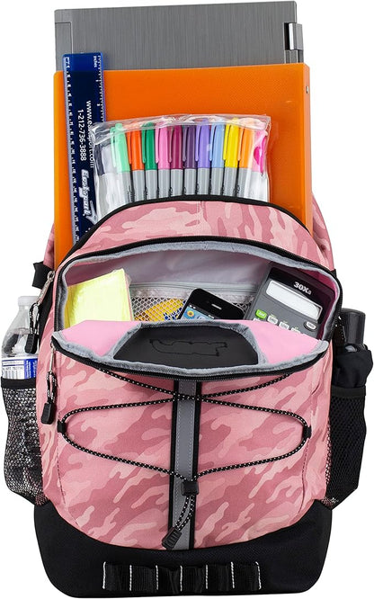 FUEL Hiking Backpack for Women Men Terra Sport, Travel, College, Gym, Work with Laptop Sleeve, Bungee, 18 Inches, Pink Camo