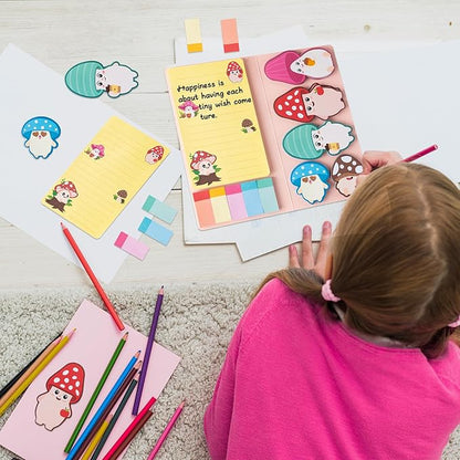 B1ykin Sticky Notes Set - Cartoon Theme Cute Self-Stick Notes Pad Teacher Appreciation Gifts， Self-Adhesive Writing Memo Pages Sticky to Do Notepad for Kids Employee School Office (Mushroom)