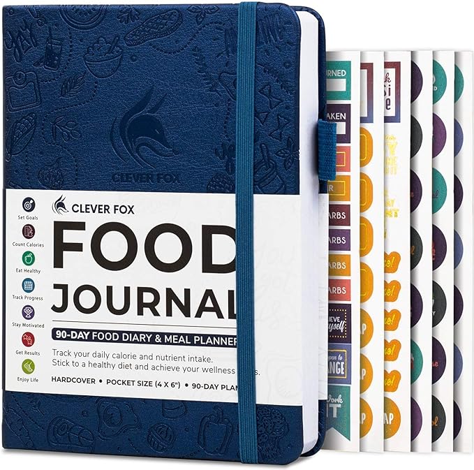 Clever Fox Food Journal Pocket - Daily Food Diary, Meal Planner to Track Calories & Nutrients, Weight Loss Tracker Notebook, 4x5.5” (Mystic Blue)