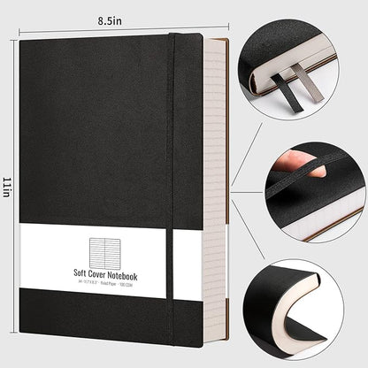 AHGXG 8.5''×11' Notebook College Ruled - Large A4 Notebook Lined Journal - 320 Pages Thick Journal for Writing, 100gsm Thick Paper, Leather Softcover, for Work School - Black