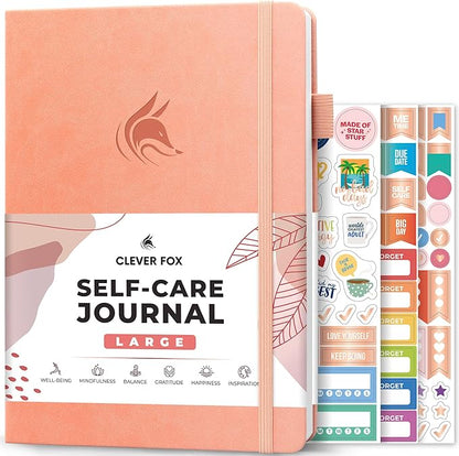 Clever Fox Self-Care Journal – Wellness & Daily Reflection Notebook – Mental Health & Personal Development Journal – Self-Care, Meditation & Mood Journal for Women & Men – Large (Peach Pink)