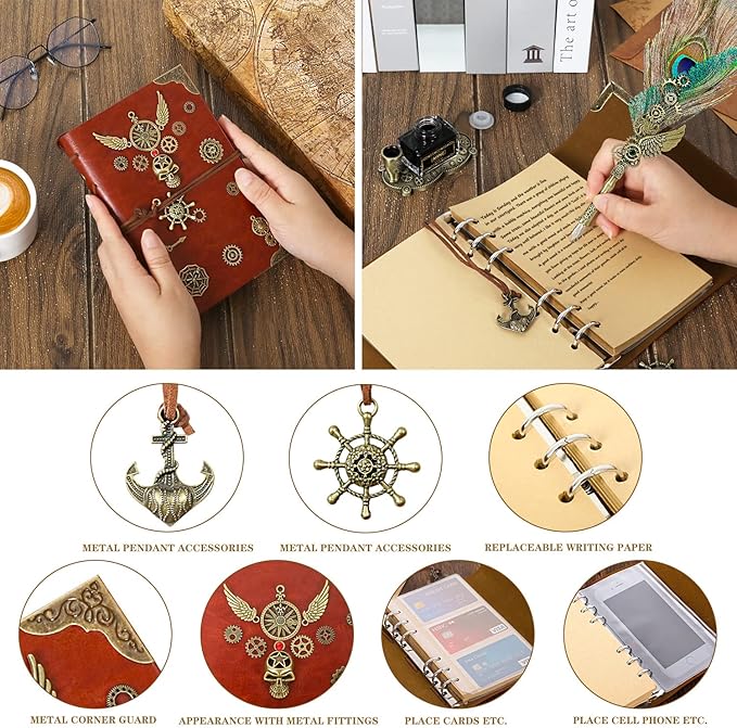 Quill Pen and Ink Set, With Notebook Wax Seal Stamp Kit, Calligraphy Set, Valentine's Day Gifts for Writing Lovers Birthday Gifts, Ideal Calligraphy Gifts for Holidays(Peacock Feather)