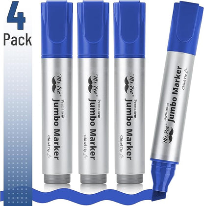 Mr. Pen- Jumbo Permanent Markers, 4 Pack, Blue, Chisel Tip, Large Permanent Markers, Color Permanent Markers Set, Jumbo Markers, Permanent Markers, Huge Poster Markers Jumbo, Thick Markers