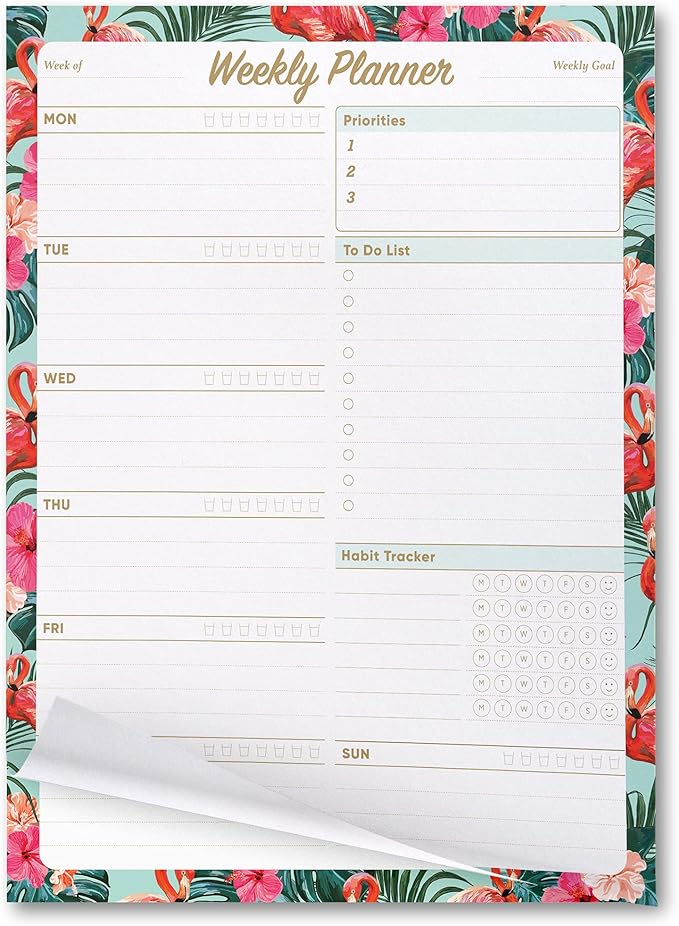 Oriday Weekly Planner Task Organizer Pad - 52 Sheets Undated Tear-away Planning Notepad (7.8x10 Flamingo)