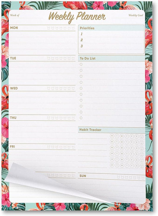 Oriday Weekly Planner Task Organizer Pad - 52 Sheets Undated Tear-away Planning Notepad (7.8x10 Flamingo)