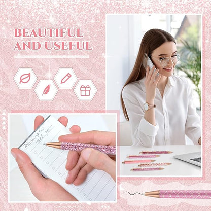 Sherr 7 Pcs Fancy Pens for Women Cute Sparkly Glitter Pens with 10 Pcs Black Ink Refills Pretty Gifts for Girls Office School Christmas Graduation(Pink,Cute)