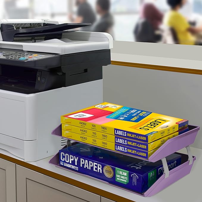 Acrimet 2 Tier Side Load Letter Tray Facility, Desktop File Organizer, A4 Letter Size Paper Organizer, Minimalist Storage Solution Paper Tray for Office, Home, Classroom (Plastic, Solid Purple Color)