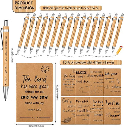 Funrous 32 Pcs Motivational Quote Pens Inspirational Notepads Mini Journal with Ballpoint Pen Small Notebooks Gift Set for Men Women Coworkers, Adult Party Favors Prizes Gift Bulk(Bible)
