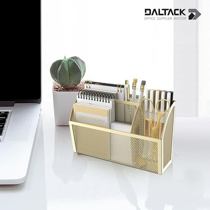 DALTACK Magnetic Pencil Holder Magnetic Shelf for the Whiteboard 3-Grid Mesh Magnetic Pen Holder for Refrigerator Magnetic Organizer Locker Accessories Organizer for Office, Golden Yellow