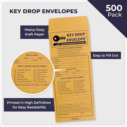 Volcora 500 Pack Key Drop Off Envelopes for After Hours, Night Drop Key Envelopes for Auto Shop Repair, Self Adhesive Envelope for Service Drop Box Overnight, Early Bird, Bussines 4 1/2 x 10 3/10 in