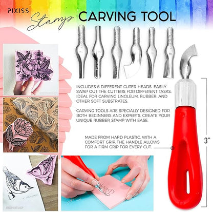 Rubber Block Stamp Carving Block Stamp Making Kit with Cutter Tools, 1 Carving Rubber Stamp for Printmaking, Printing and More