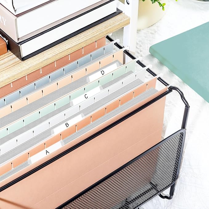 SUNEE 25 Count Hanging File Folders, Pastel Colors, Hanging File Folders Letter Size, Hanging Folders with 1/5-cut Tabs, Designed for Bulky Files, Filing Cabinets, Medical Charts