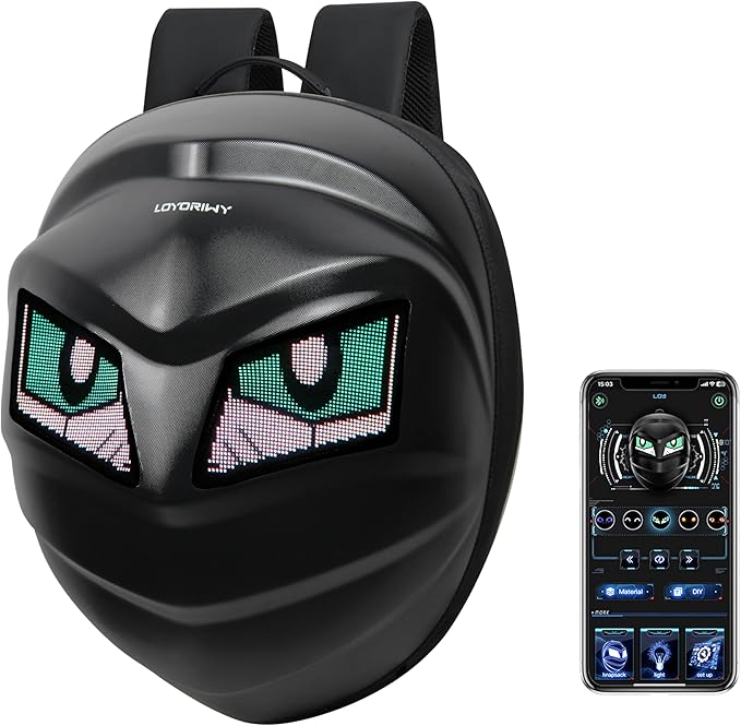 LED Waterproof Motorcycle Riding Knight Backpack With Diy Fully Programmable Full Color Screen, Hard Shell LED Light Display Bag With Digital Eyes