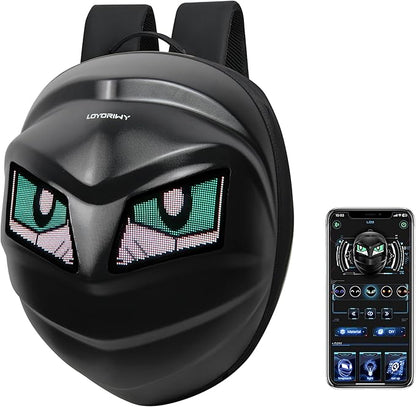 LED Waterproof Motorcycle Riding Knight Backpack With Diy Fully Programmable Full Color Screen, Hard Shell LED Light Display Bag With Digital Eyes