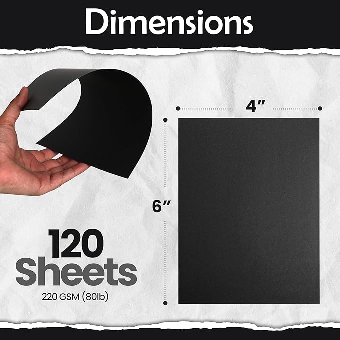 SANZIX 120 Pack 4" x 6" Black Postcards for Mailing - 80 Lbs/220 GSM | Printable Heavyweight Thick Cards - Premium 4x6 Cardstock Customizable for Wedding Invitations, Postcards & Note Cards