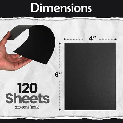 SANZIX 120 Pack 4" x 6" Black Postcards for Mailing - 80 Lbs/220 GSM | Printable Heavyweight Thick Cards - Premium 4x6 Cardstock Customizable for Wedding Invitations, Postcards & Note Cards