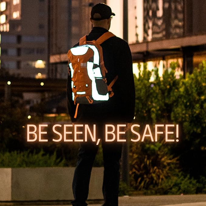 Reflective Motorcycle Backpack Lightweight, Water Resistant Casual Daypack with Laptop Pocket for Safe Commuter, Biking, and Daily Use. 35L Sport bookbag to Avoid Accidents (orange backpack)