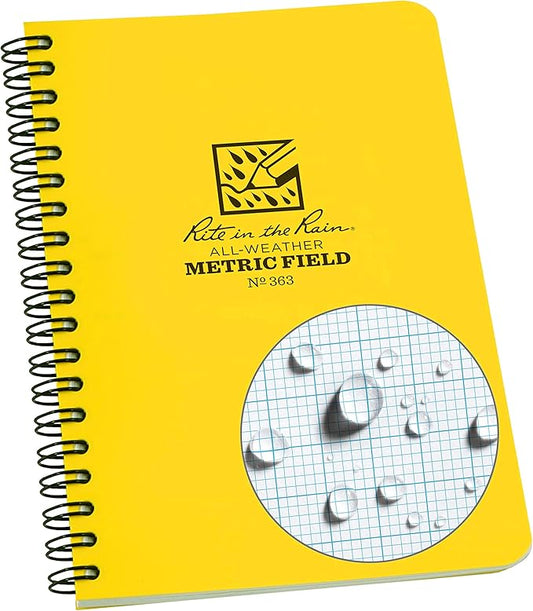 Rite In The Rain Weatherproof Side Spiral Notebook, 4.625" x 7", Yellow Cover, Metric Field Pattern (No. 363)