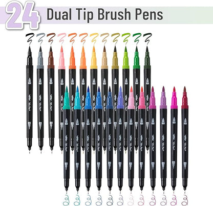Mr. Pen- Dual Tip Brush Pens, 24 pcs, Assorted Color, Fine & Brush Tip Markers, Markers for Adult Coloring, Coloring Markers for Adults, Adult Coloring Markers, Brush Markers, Dual Tip Markers