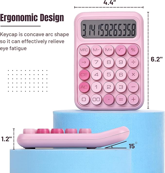 Mr. Pen- Mechanical Switch Calculator, 12 Digits, Large LCD Display, Pink Calculator Big Buttons, Mechanical Calculator, Calculators Desktop Calculator, Cute Calculator, Aesthetic Calculator Pink
